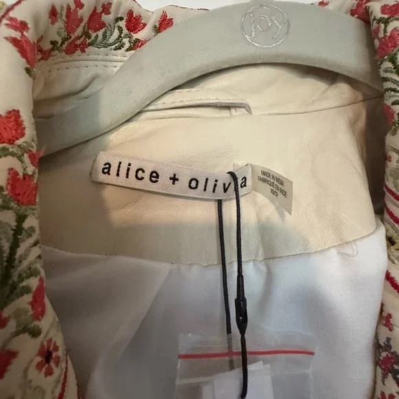 Alice + Olivia Cody Embellished Moto Leather Jacket Floral White - Picture 9 of 11